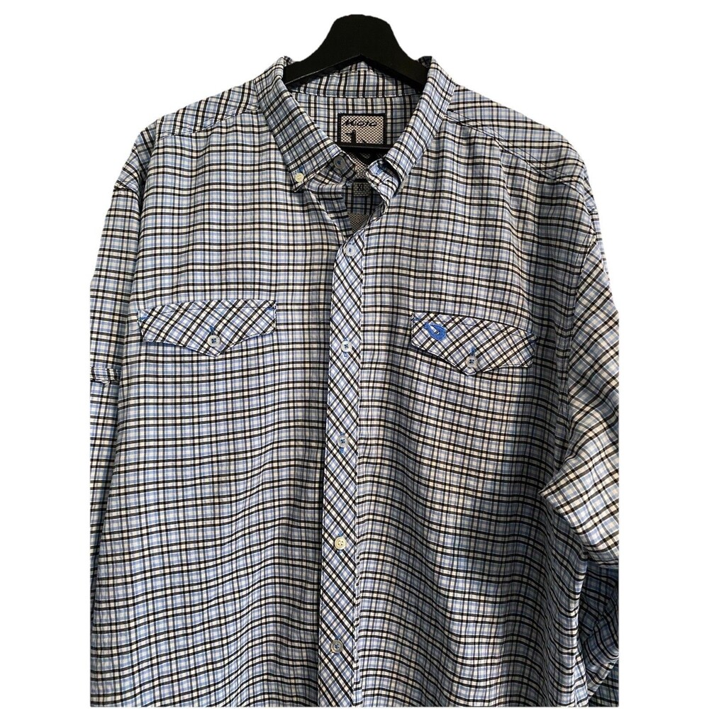 Mojo Sportswear Men's Button Shirt Long Sleeve Blue Plaid XL Vented C4